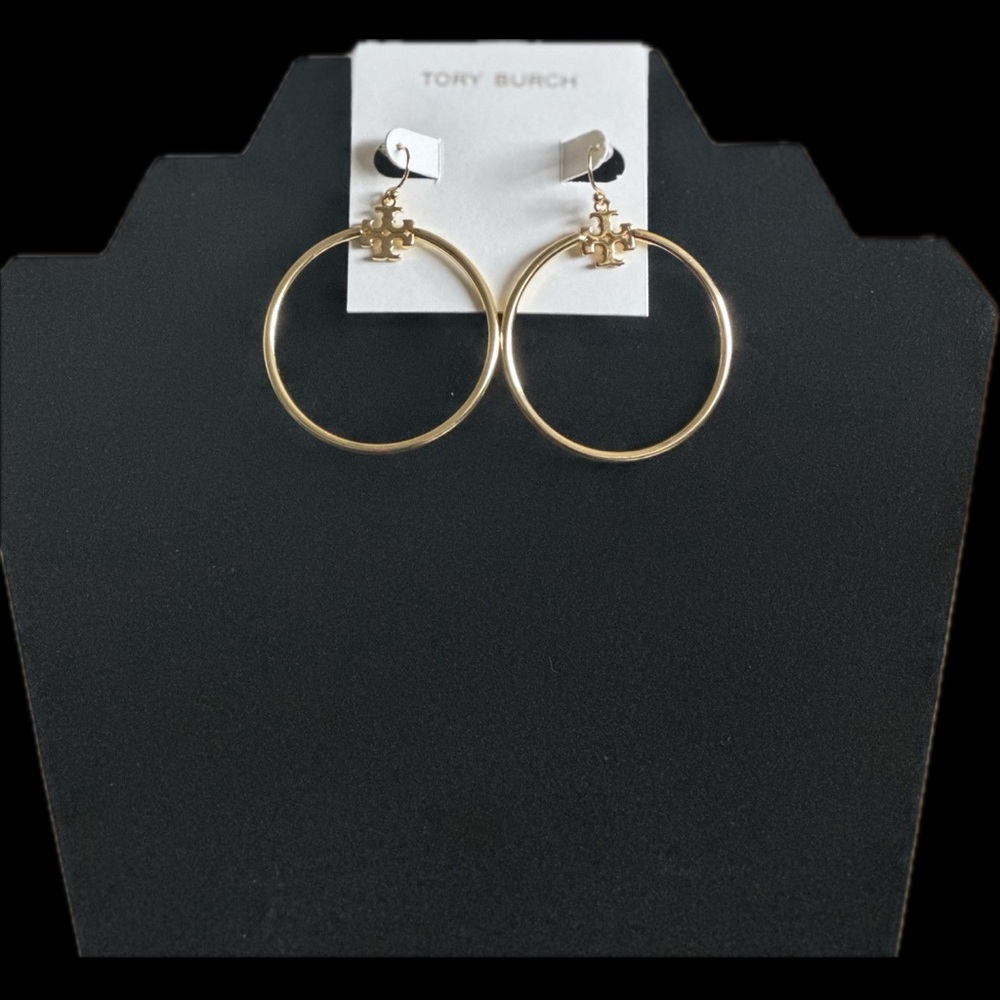 Tory Burch Gold Logo Hoop Earrings